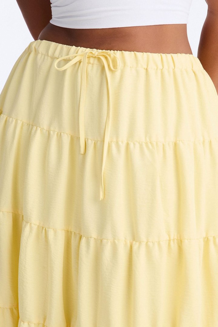 Aza Low Rise Tiered Maxi Skirt - Butter Yellow