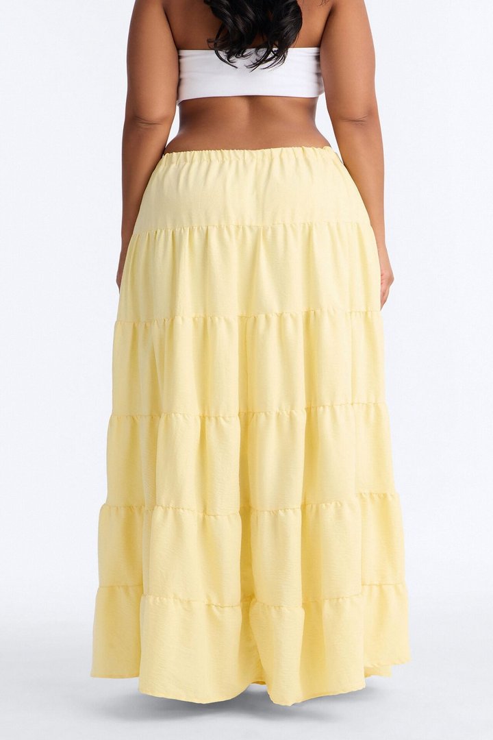 Aza Low Rise Tiered Maxi Skirt - Butter Yellow
