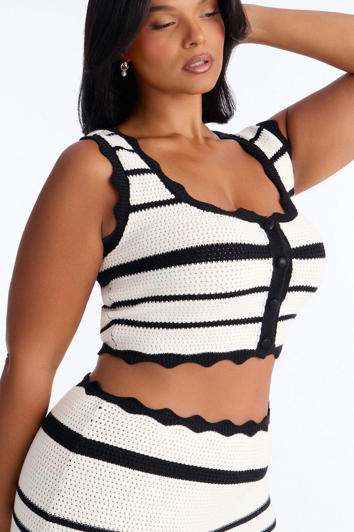 Zaya Striped Crochet Maxi Skirt Set - White/Black