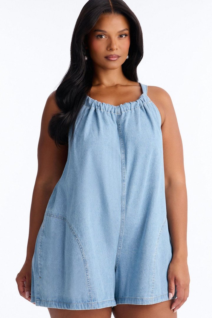 Katya Denim Tie Back Romper - Light Wash