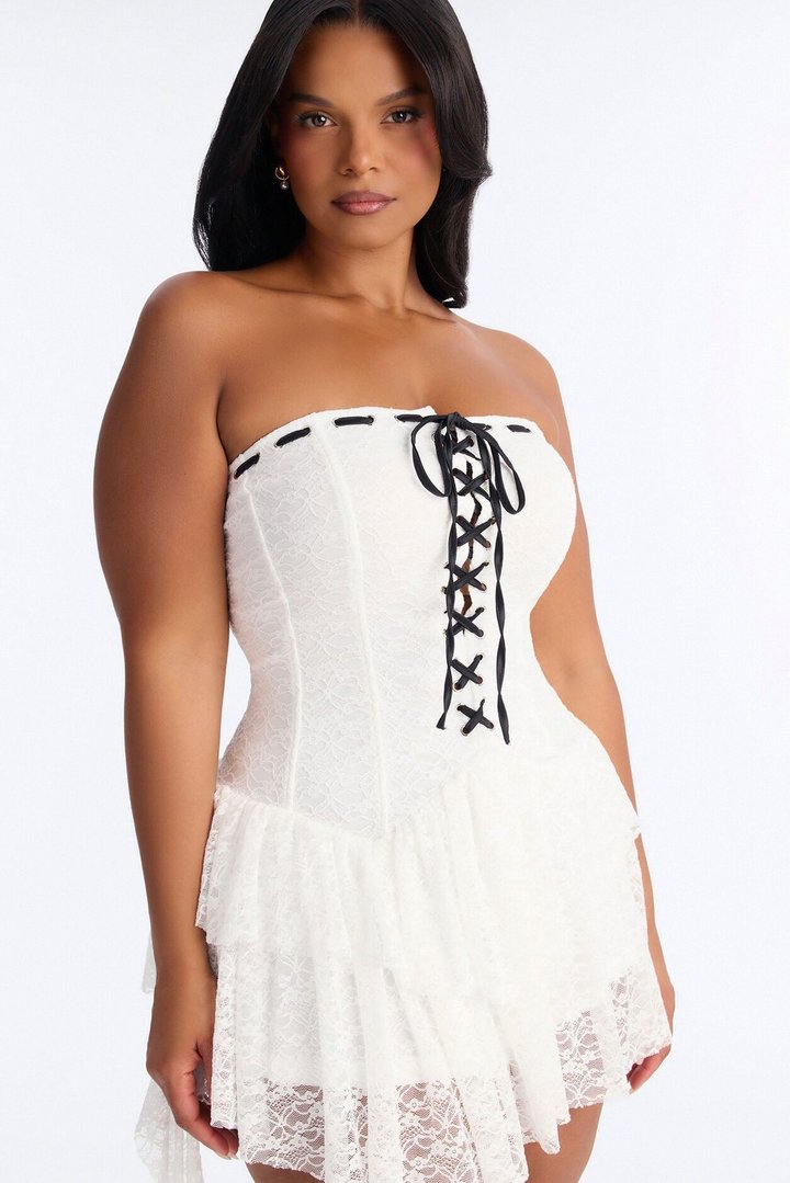 Cosette Ruffle Lace Mini Dress - White