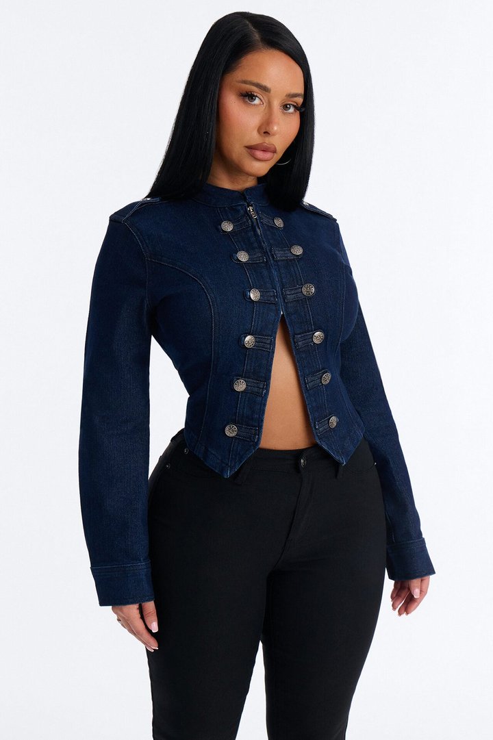 Gather The Troops Stretch Denim Jacket - Dark Wash