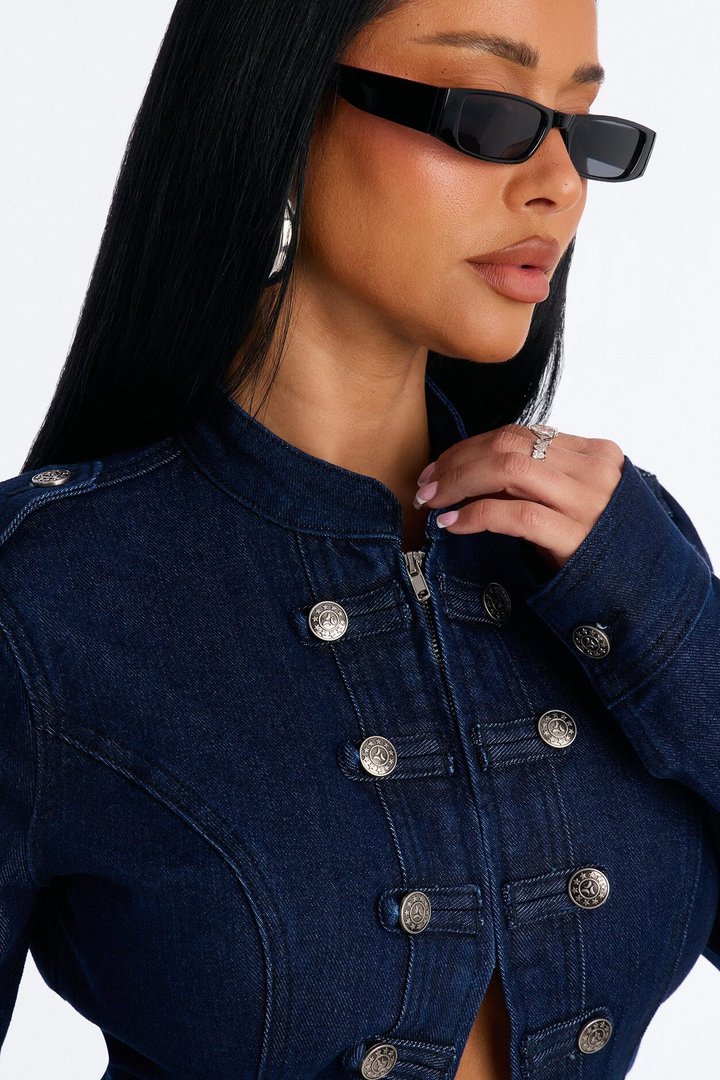 Gather The Troops Stretch Denim Jacket - Dark Wash