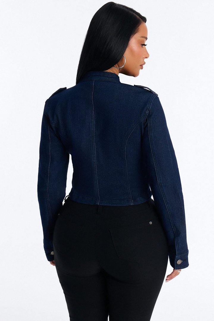 Gather The Troops Stretch Denim Jacket - Dark Wash