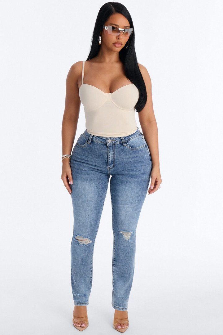 Beg For Me Slim Straight Leg Jeans - Medium Wash
