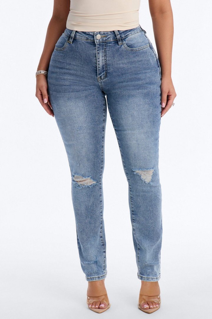 Beg For Me Slim Straight Leg Jeans - Medium Wash