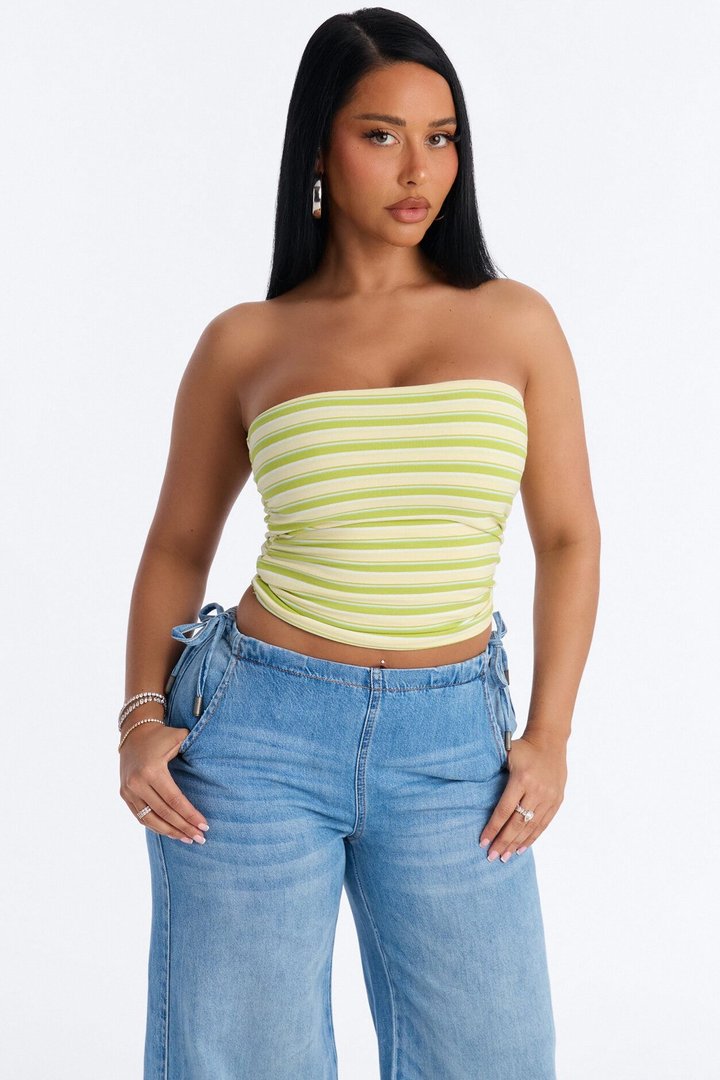 Hanna Striped Strapless Tube Top - Yellow/combo