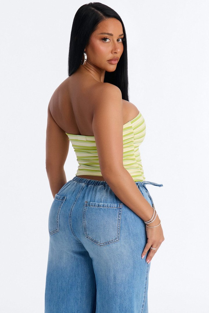 Hanna Striped Strapless Tube Top - Yellow/combo