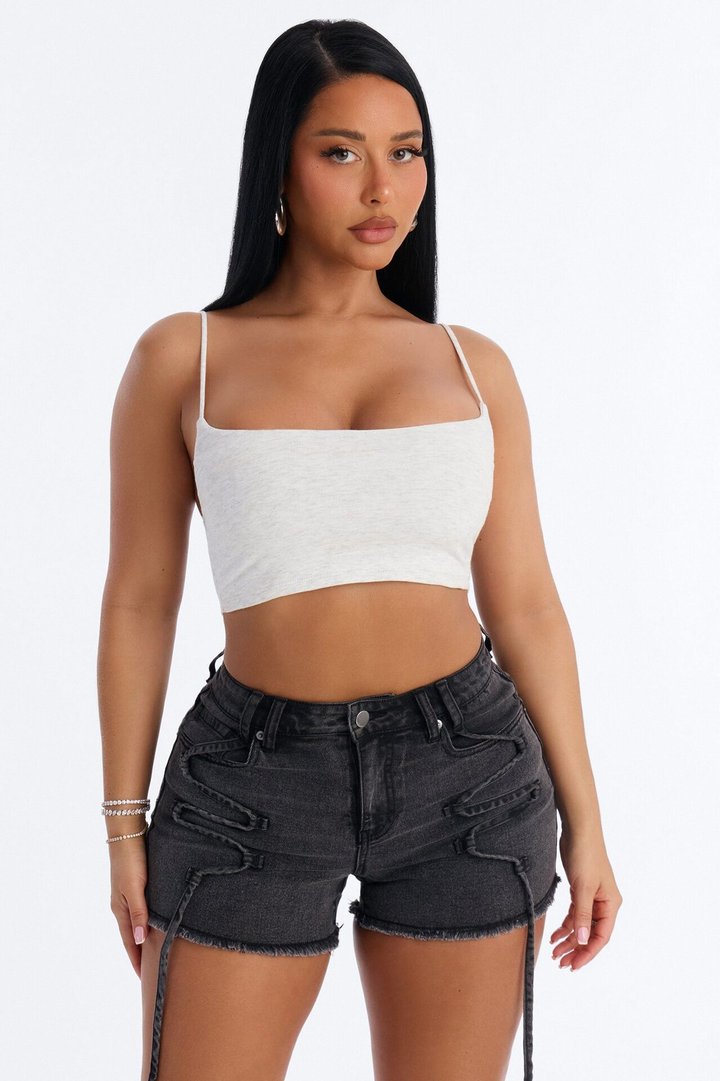 Alexa Everyday Double Layered Cropped Cami Top - Light Grey