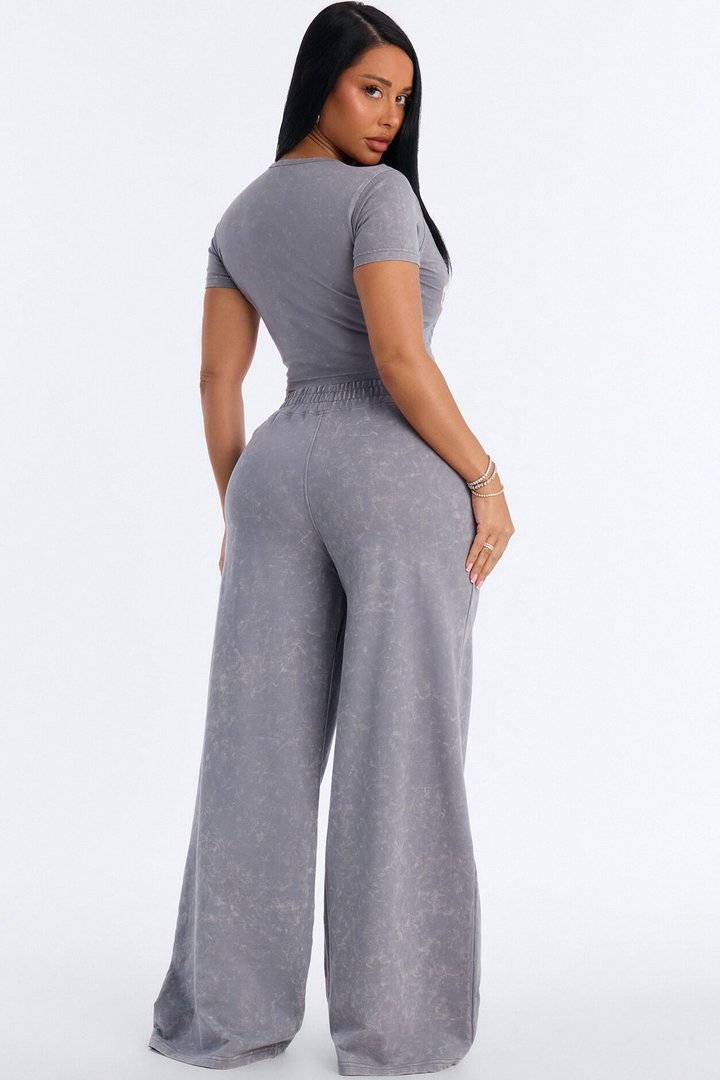 Riders Club V-Neck French Terry Jogger Set - Charcoal