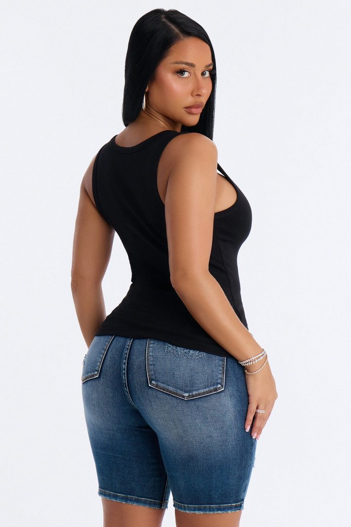 Everyday Cotton Blend Scoop Neck Tank Top - Black