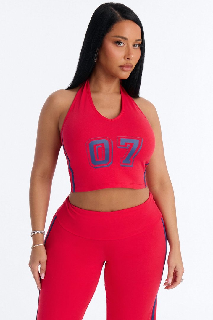 Varsity Dreams Halter Pant Set - Red