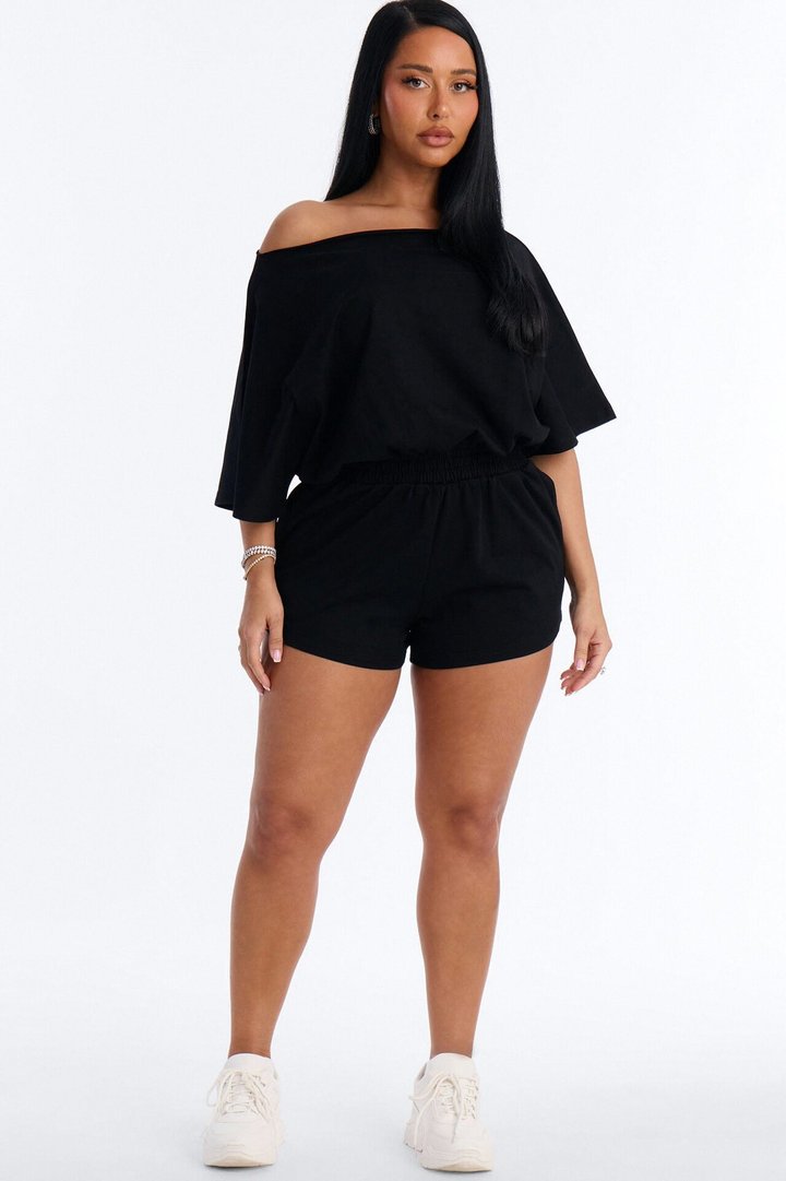 Sunday Dream Cotton Off Shoulder Romper - Black