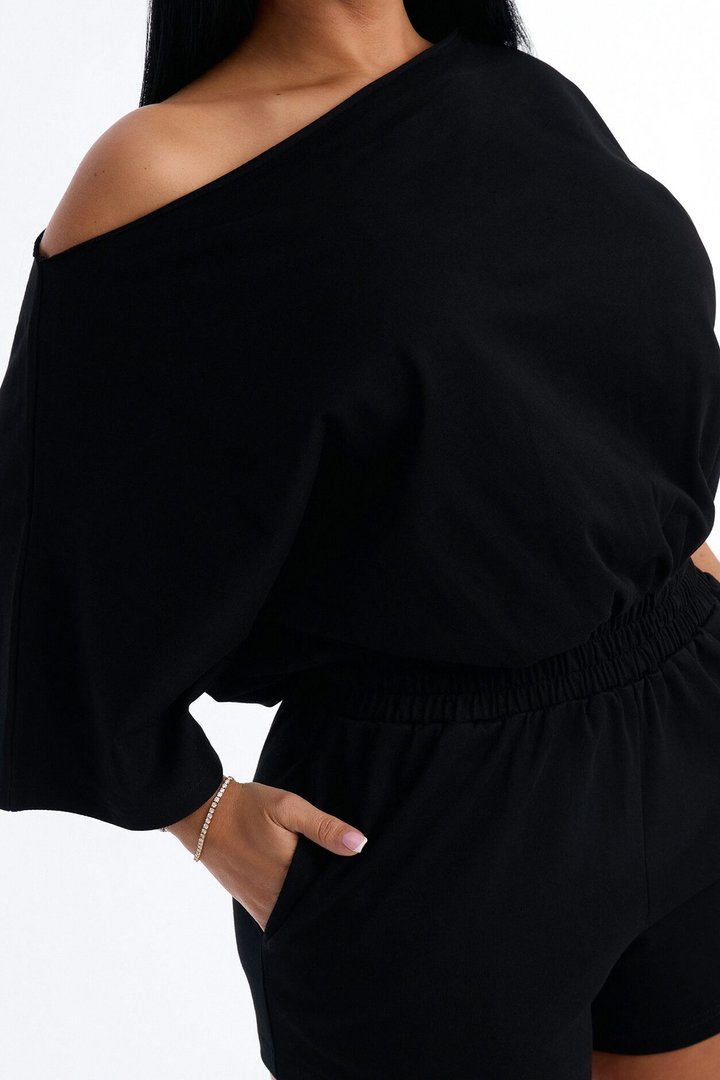 Sunday Dream Cotton Off Shoulder Romper - Black