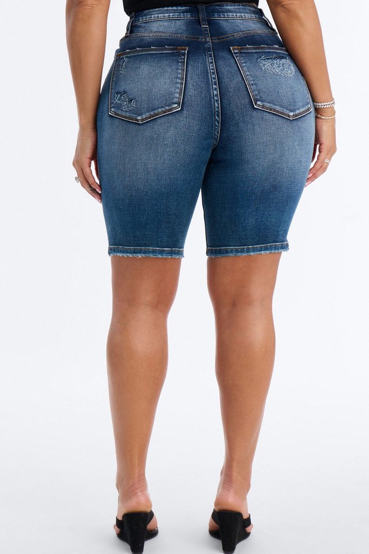 On The List Deluxe Ripped Stretch Bermuda Shorts - Dark Wash