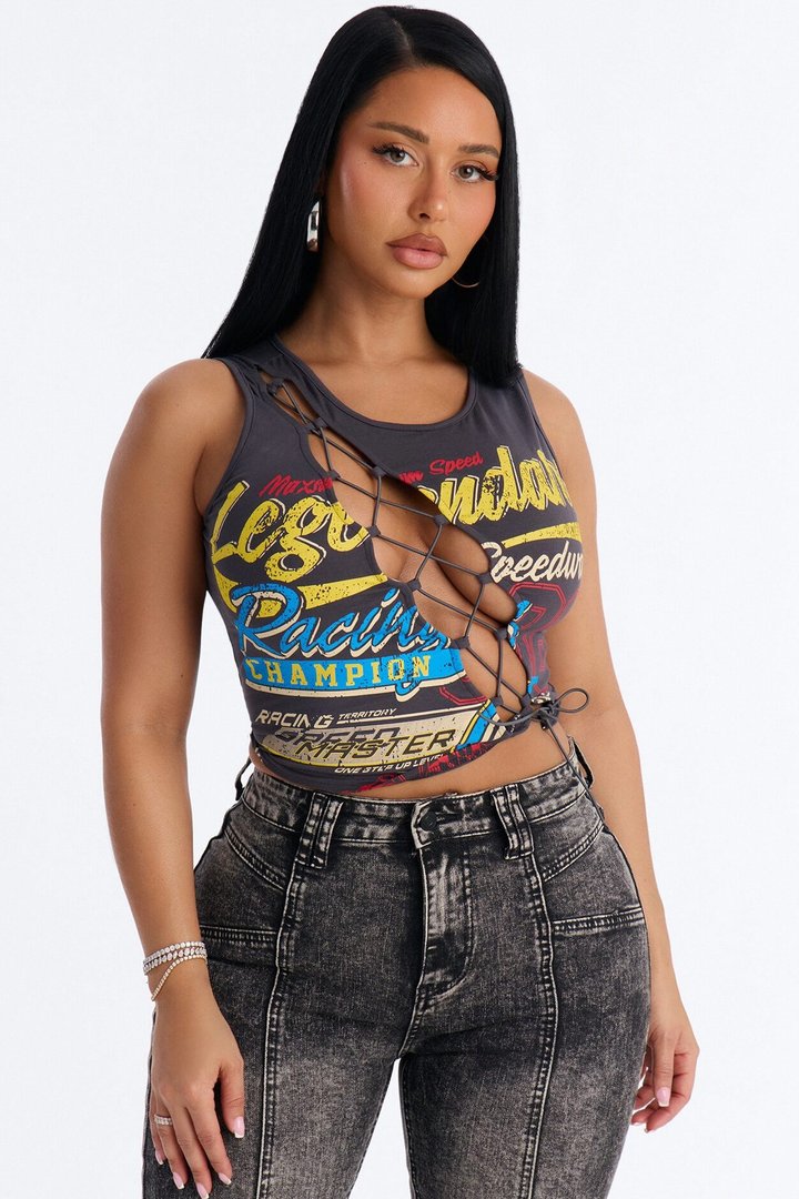Legendary Speedway Lace Up Tank Top - Grey