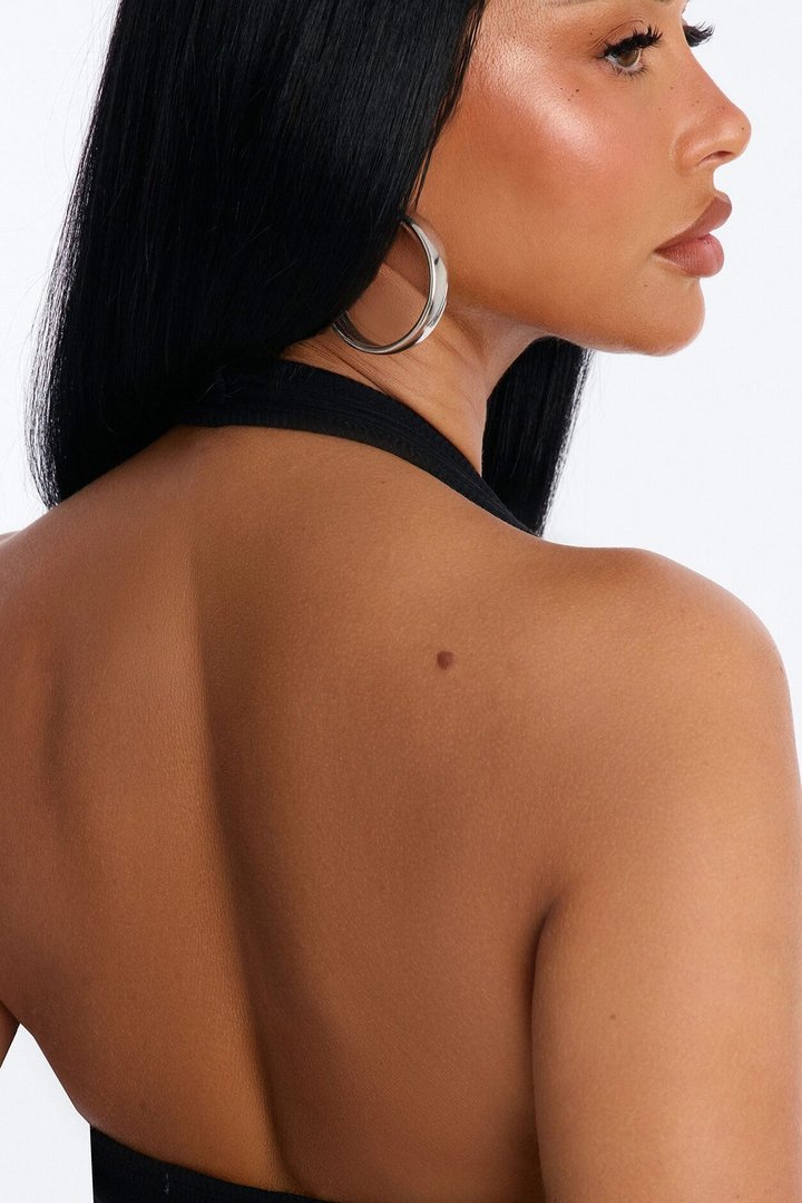 Becca Ribbed Built in Halter Top - Black