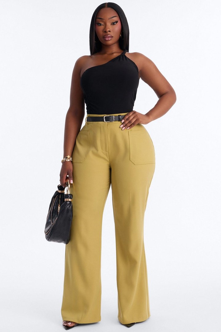 Caris Straight Leg Belted Trouser - Chartreuse