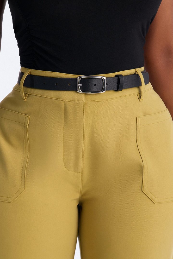 Caris Straight Leg Belted Trouser - Chartreuse