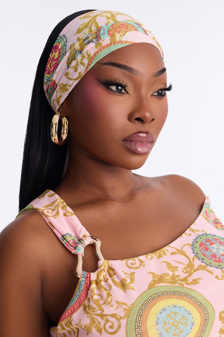 Lizbeth Mesh 3 Piece Headband Skirt Set - Pink/combo