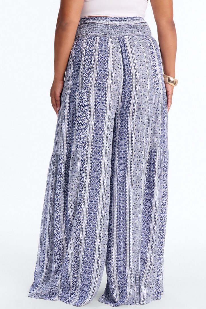 Adina Tie Waist High Rise Wide Leg Pant - Blue/combo