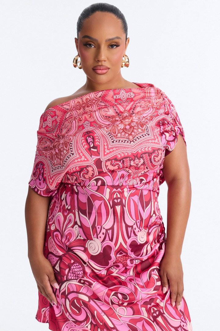 Ariella Asymmetrical Satin Mini Dress - Pink/combo