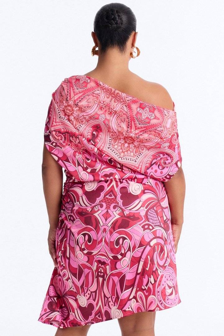 Ariella Asymmetrical Satin Mini Dress - Pink/combo