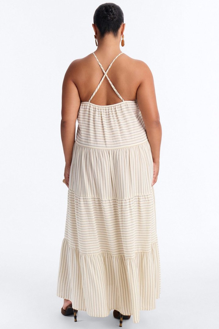 Nayelli Striped Linen Maxi Dress - Cream/combo