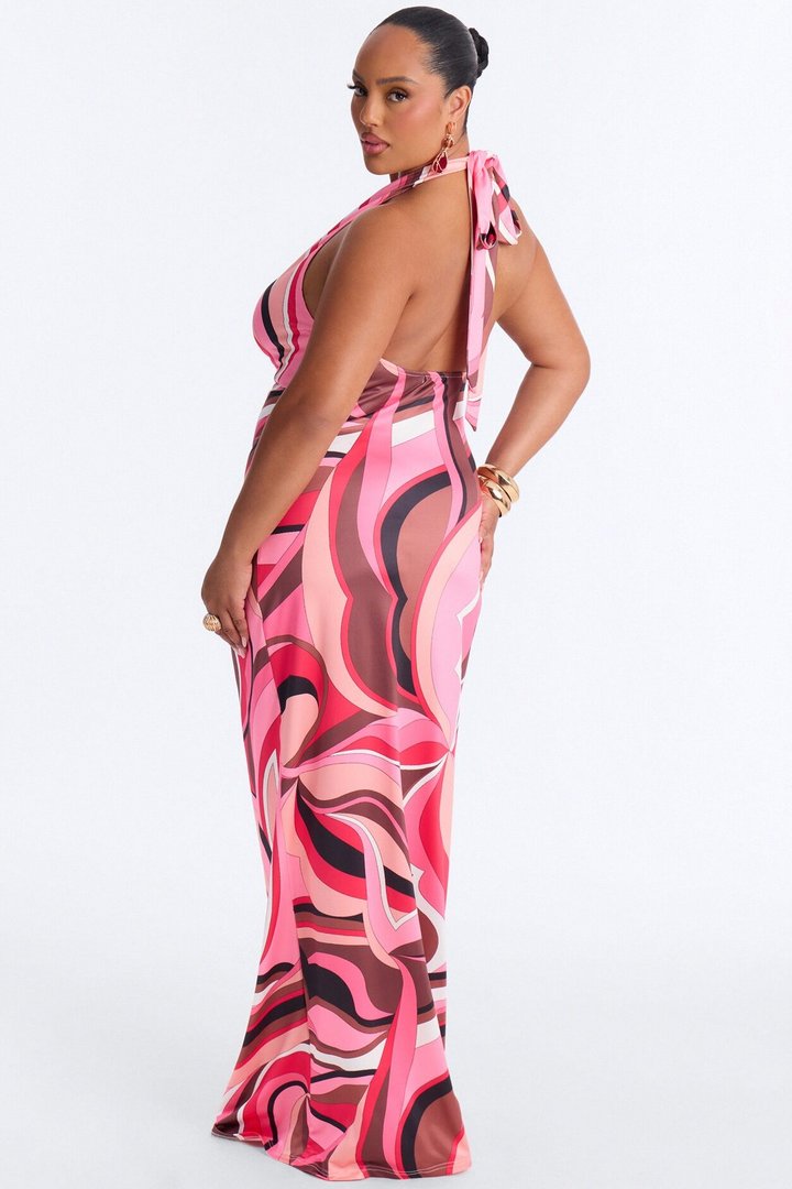 Emilia Backless Maxi Dress - Pink/combo