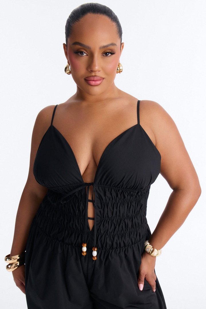 Vacation Muse Beaded Wide Leg Jumpsuit - Black
