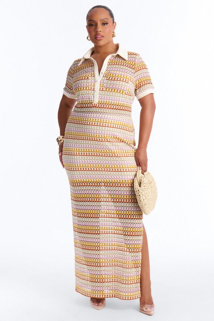 By The Palms Crochet Maxi Dress - Mustard/combo