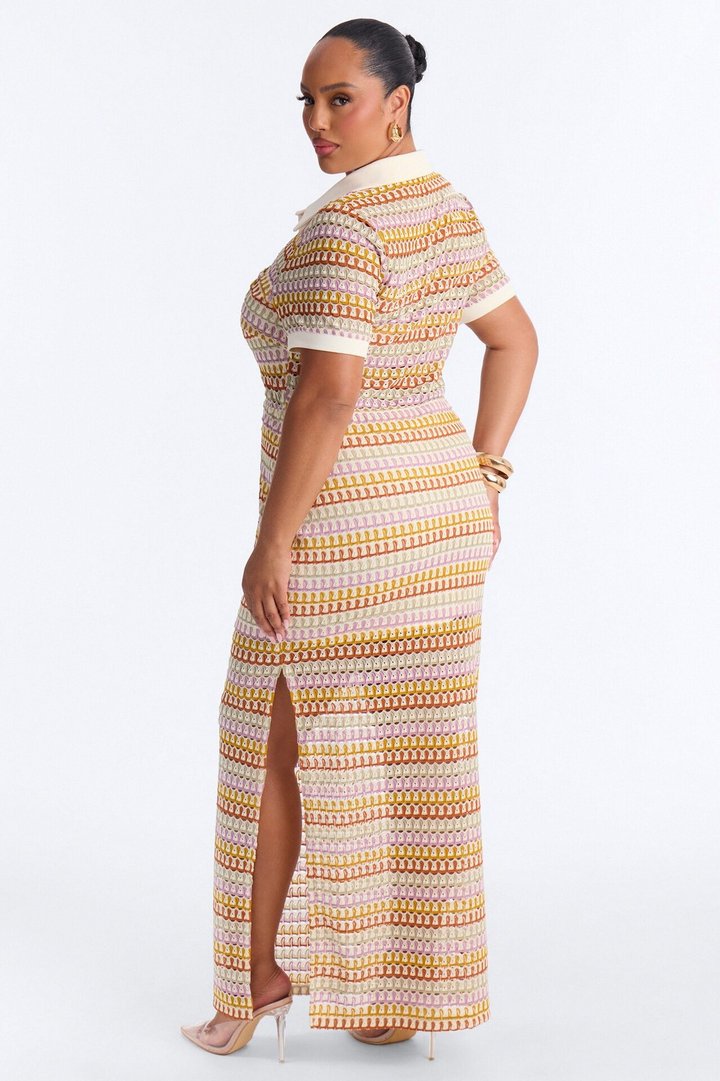 By The Palms Crochet Maxi Dress - Mustard/combo