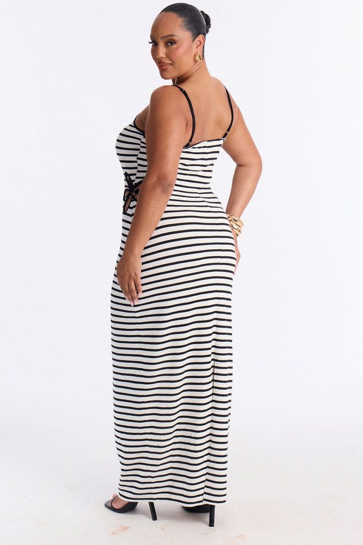 Fia Striped Ribbed Maxi Dress - Black/White