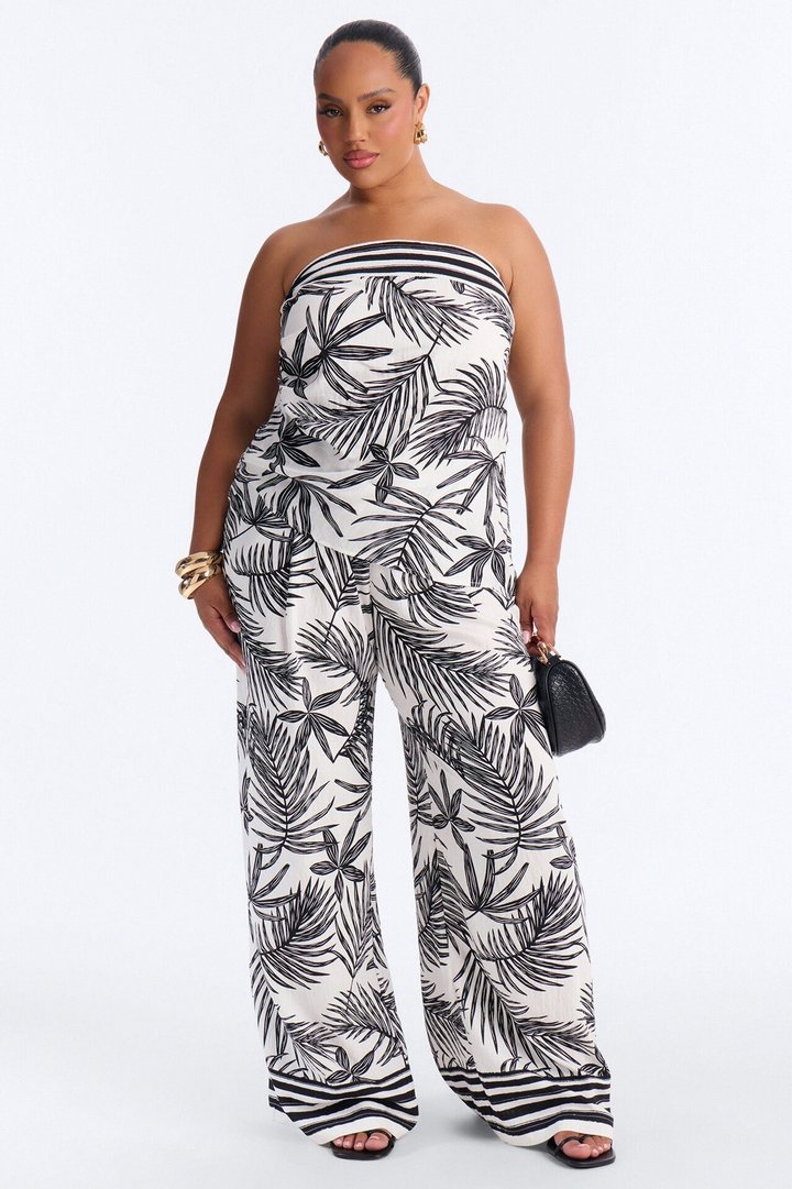 Irene Strapless Linen Pant Set - Black/combo
