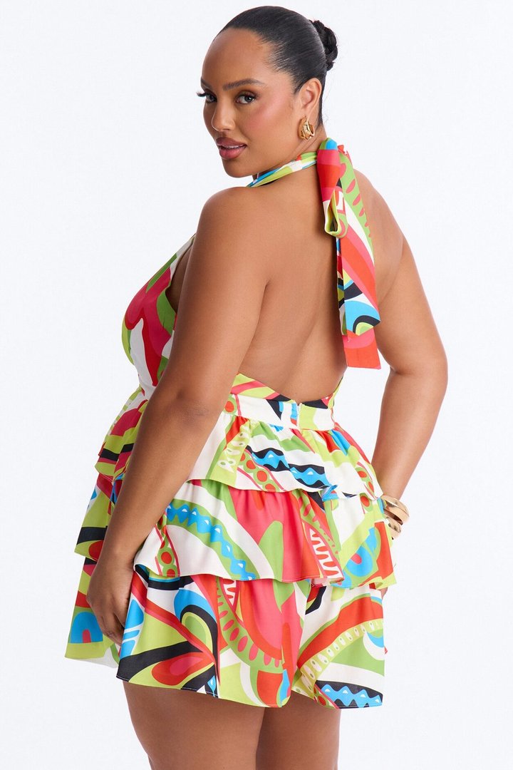 Rina Ruffle Backless Romper - Multi Color