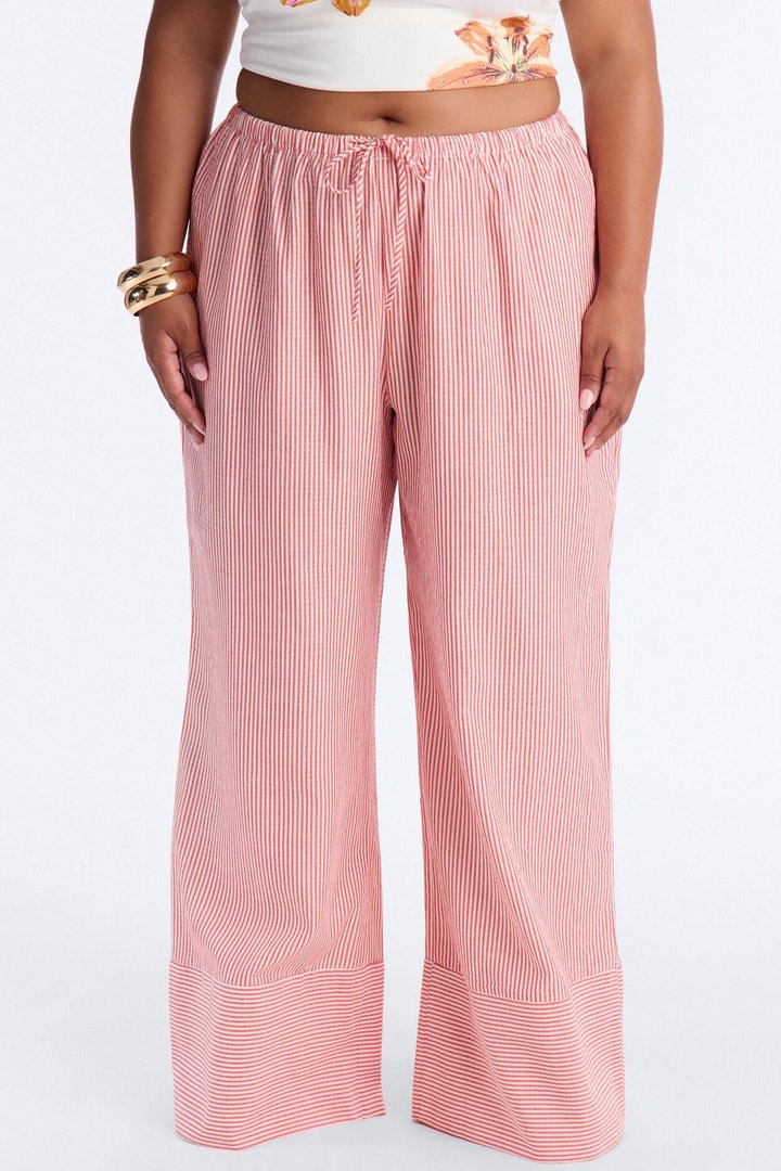 Suddenly I See Wide Leg Striped Pant - Tomato Red/combo