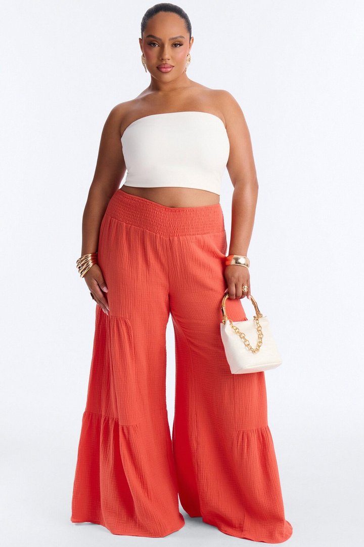 Breezy Bay Wide Leg Gauze Pant - Orange
