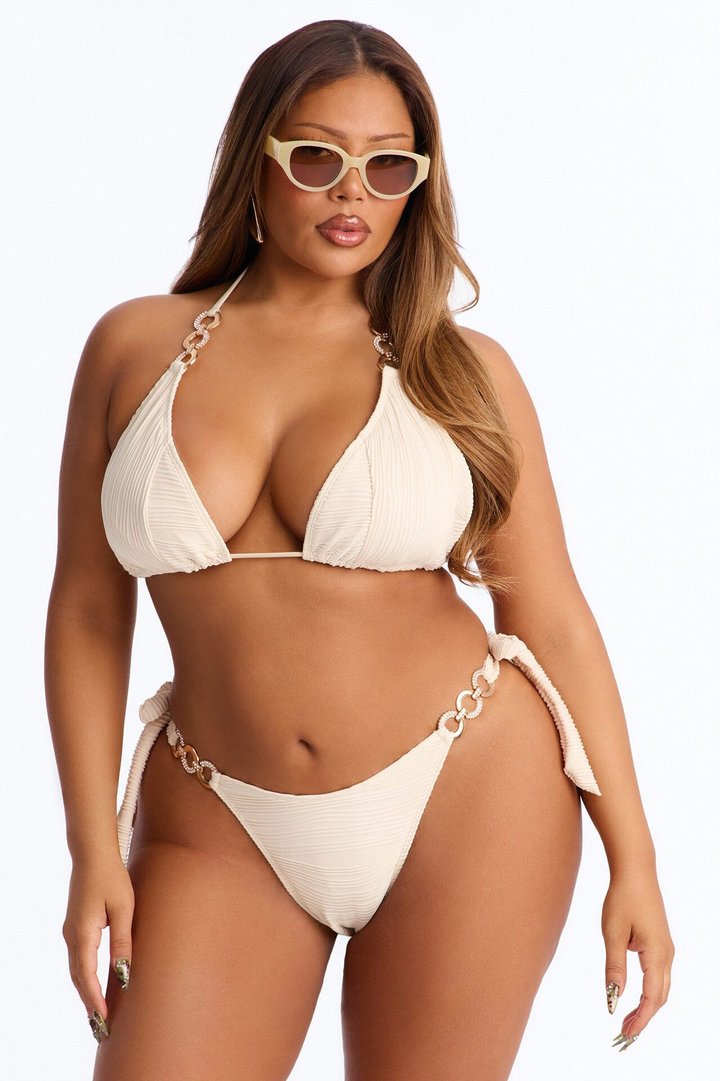 Island Nights Hardware Textured 2 Piece Bikini - Cream