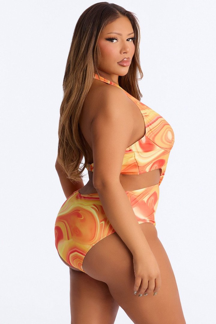 Chasing Sunsets Abstract Underwire Cut Out 1 Piece Swimsuit - Orange/combo