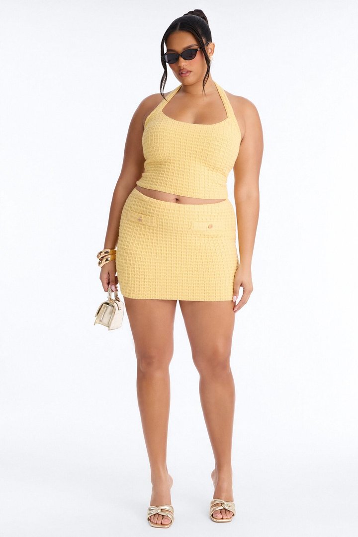 Minimal Effort Sweater Halter Top - Butter Yellow