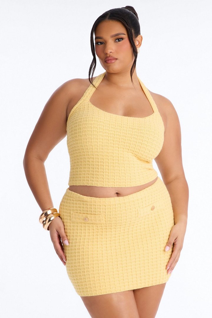 Minimal Effort Sweater Halter Top - Butter Yellow