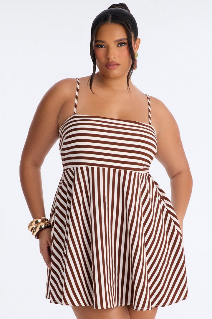 Anne Striped Mini Dress - Brown Combo