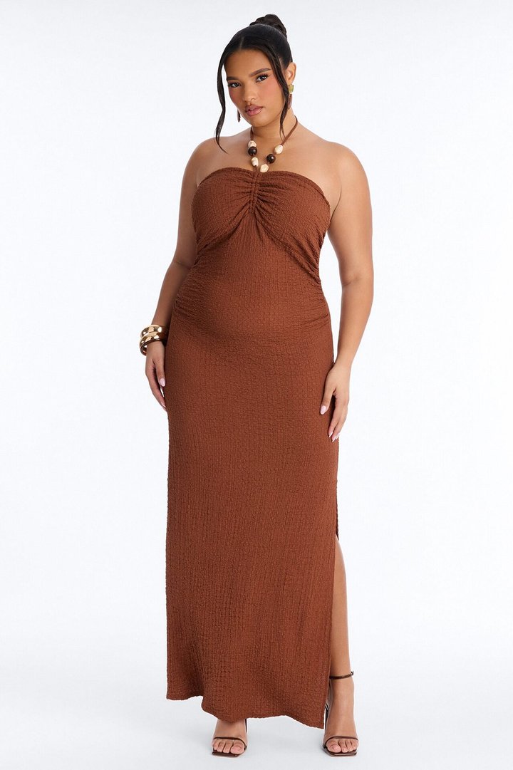 Tulum Halter Textured Maxi Dress - Chocolate