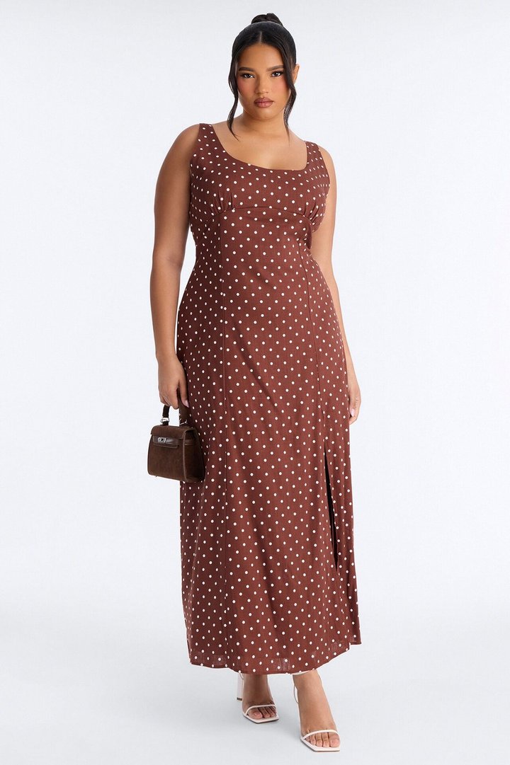 Taylor Polka Dot Linen Maxi Dress - Brown/combo
