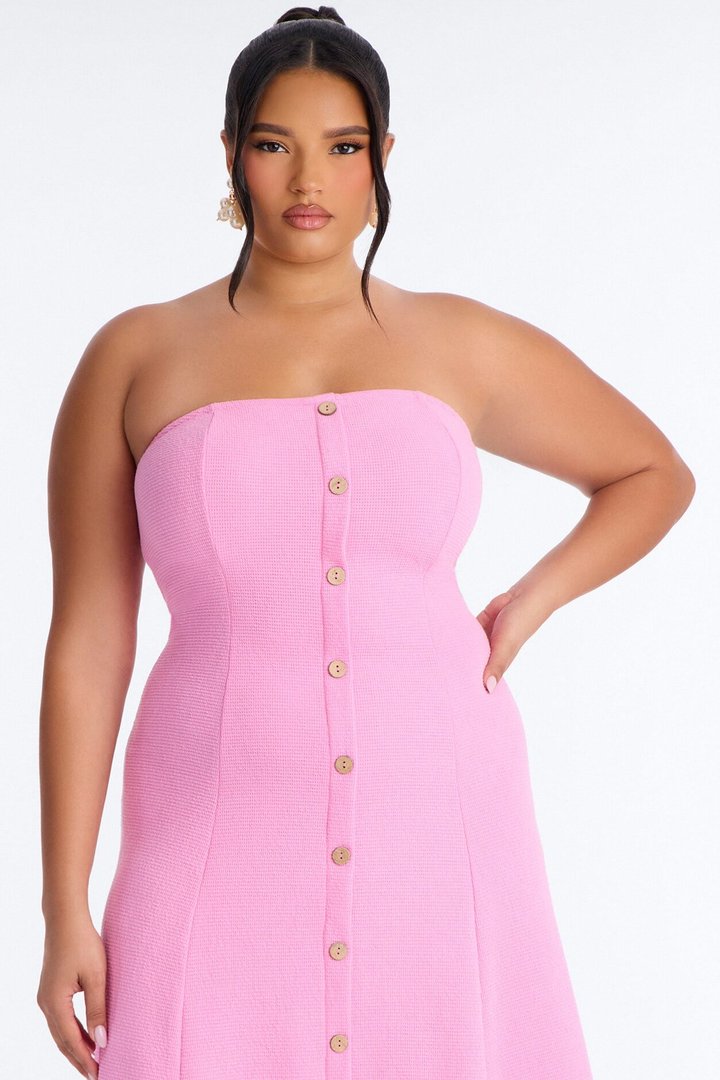 Celia Strapless Textured Midi Dress - Pink