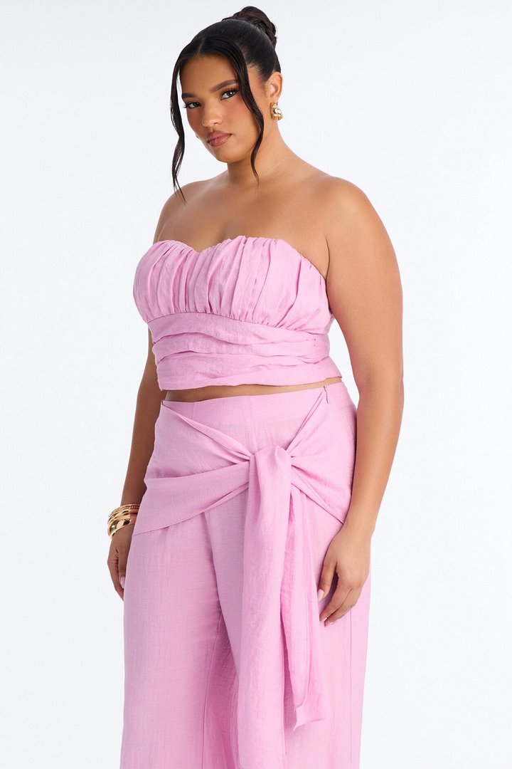 Zariah Strapless Linen Wrap Pant Set - Lilac