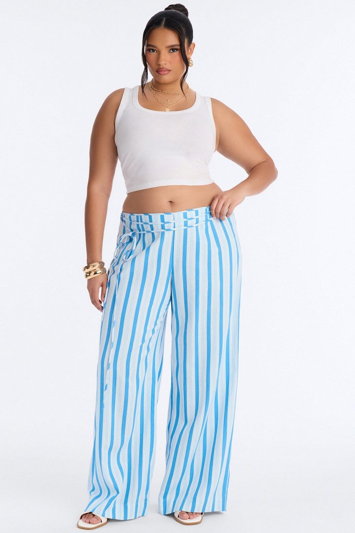Lurice Low Rise Striped Linen Wide Leg Pant - Blue/combo