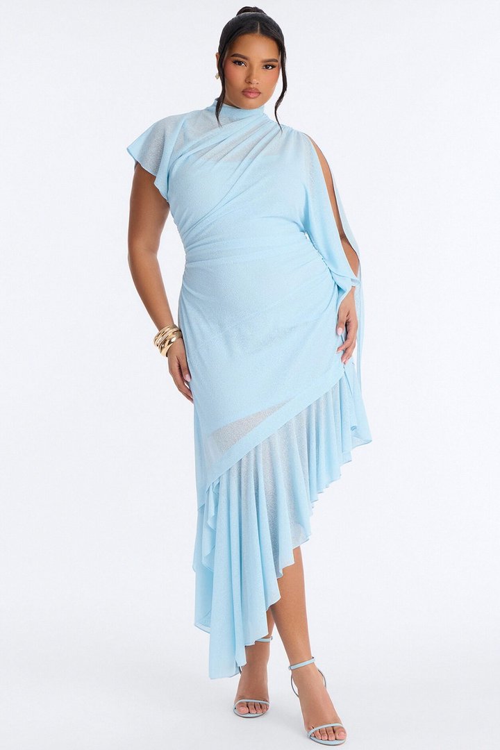 Baddie Asymmetrical Maxi Dress - Light Blue