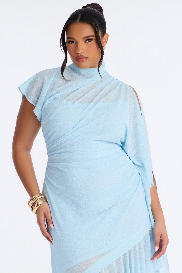 Baddie Asymmetrical Maxi Dress - Light Blue