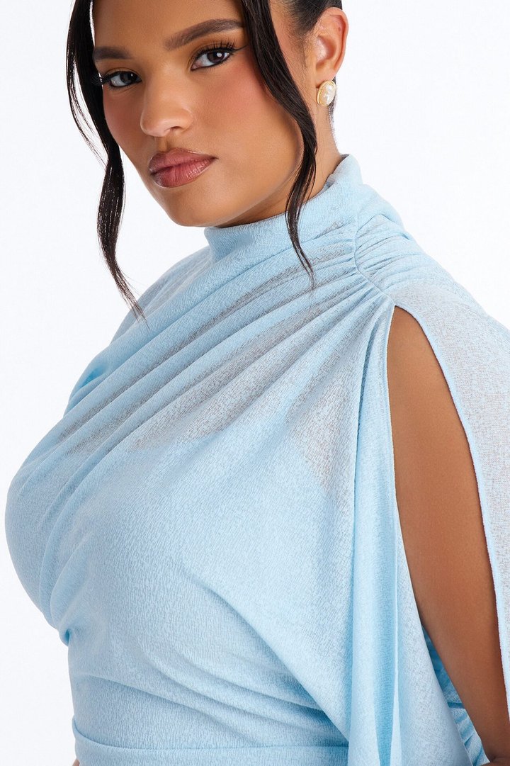 Baddie Asymmetrical Maxi Dress - Light Blue